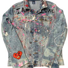 Load image into Gallery viewer, Hand Painted and Bleached Designed Denim Jacket    Collaboration Piece designed for  “I AM LUXE” by LOVE SAVAGE CLOTHING
