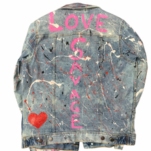 Load image into Gallery viewer, Hand Painted and Bleached Designed Denim Jacket    Collaboration Piece designed for  “I AM LUXE” by LOVE SAVAGE CLOTHING
